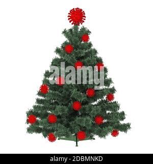 weihnachtsbaum mit Coronavirus geschmückt. 3d-Rendering Stockfoto