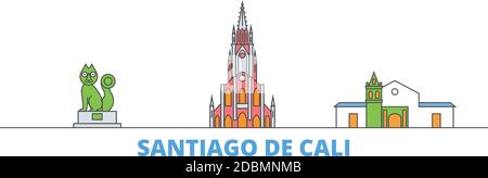 Kolumbien, Santiago De Cali Linie Stadtbild, flache Vektor. Travel City Wahrzeichen, oultine Illustration, Linie Welt Symbole Stock Vektor