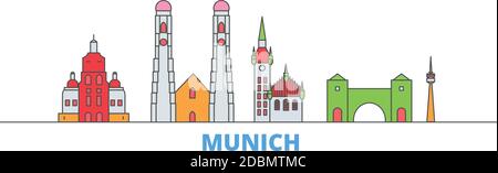 Deutschland, München Linie Stadtbild, flache Vektor. Travel City Wahrzeichen, oultine Illustration, Linie Welt Symbole Stock Vektor