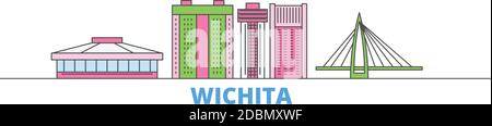 USA, Wichita Linie Stadtbild, flache Vektor. Travel City Wahrzeichen, oultine Illustration, Linie Welt Symbole Stock Vektor