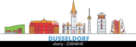 Deutschland, Düsseldorf Linie Stadtbild, flache Vektor. Travel City Wahrzeichen, oultine Illustration, Linie Welt Symbole Stock Vektor