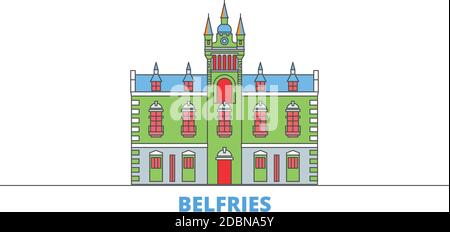 Frankreich, Belfries Landmark Linie Stadtbild, flache Vektor. Travel City Wahrzeichen, oultine Illustration, Linie Welt Symbole Stock Vektor