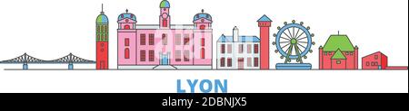 Frankreich, Lyon Linie Stadtbild, flache Vektor. Travel City Wahrzeichen, oultine Illustration, Linie Welt Symbole Stock Vektor