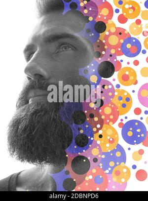 Grafiken, die durch die Kombination eines Porträts mit digitalen Grafiken erstellt werden Stockfoto