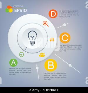 Web-Infografik Konzept mit grauen Kreis Diagramm vier Optionen und Business-Symbole auf hellen Hintergrund Vektor-Illustration Stock Vektor