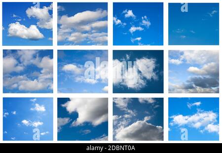 Himmel-Collage auf weiße Fläche Stockfoto