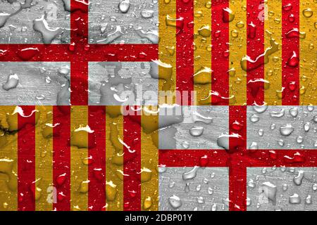 Flagge von Barcelona mit Regen fällt Stockfoto