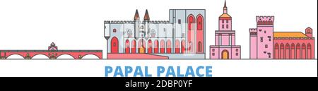 Frankreich, Papstpalast, Episcopal Ensemble Avignon Brücke Linie Stadtbild, flache Vektor. Travel City Wahrzeichen, oultine Illustration, Linie Welt Symbole Stock Vektor