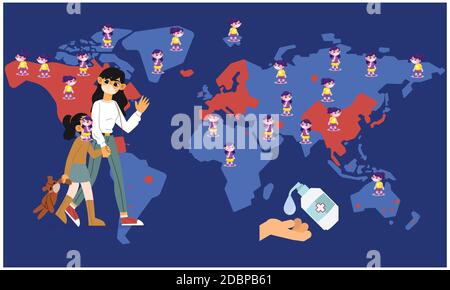 Die ganze Welt leidet unter Infektionen und Handwäsche Stockfoto