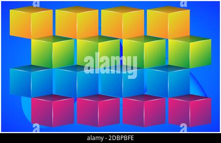 Digitale Textilgestaltung verschiedener Würfel auf abstrakten Hintergründen Stockfoto