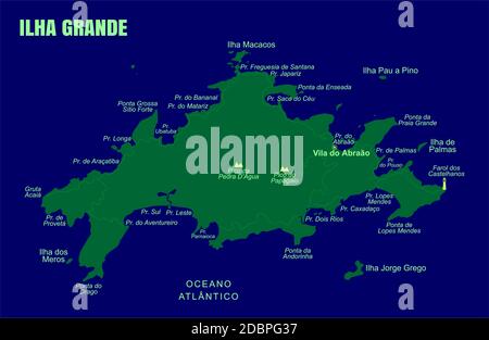 Bunte Grande Island Karte, Brasilien Stock Vektor