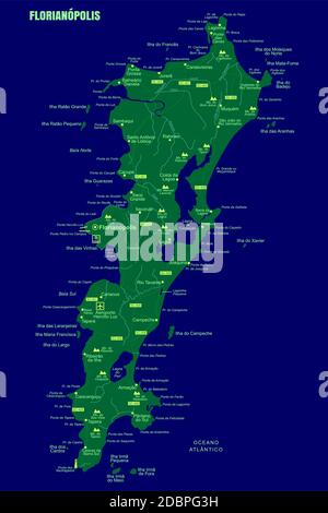 Bunte Florianopolis Insel Karte, Brasilien Stock Vektor