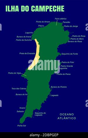 Bunte Campeche Insel Karte, Brasilien Stock Vektor