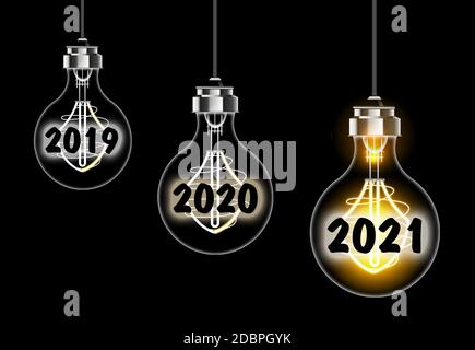 Glühbirnenkonzept zum Thema Neujahr 2021 Stockfoto