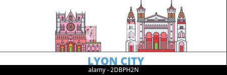 Frankreich, Lyon Stadtlinienbild, flacher Vektor. Travel City Wahrzeichen, oultine Illustration, Linie Welt Symbole Stock Vektor