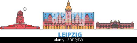 Deutschland, Leipzig Linie Stadtbild, flache Vektor. Travel City Wahrzeichen, oultine Illustration, Linie Welt Symbole Stock Vektor