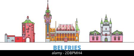 Frankreich, Belfries Linie Stadtbild, flache Vektor. Travel City Wahrzeichen, oultine Illustration, Linie Welt Symbole Stock Vektor