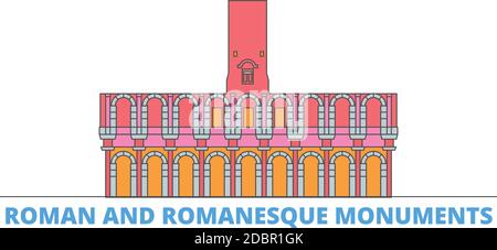 Frankreich, Arles, römische und romanische Denkmäler Landmark Linie Stadtbild, flache Vektor. Travel City Wahrzeichen, oultine Illustration, Linie Welt Symbole Stock Vektor