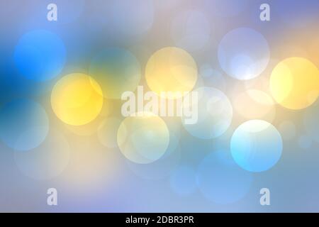 Abstrakter Verlauf von hellblau gelb Pastell Hintergrund Textur mit leuchtenden kreisförmigen Bokeh Lichter. Schöne bunte Frühling oder Sommer Kulisse. Stockfoto