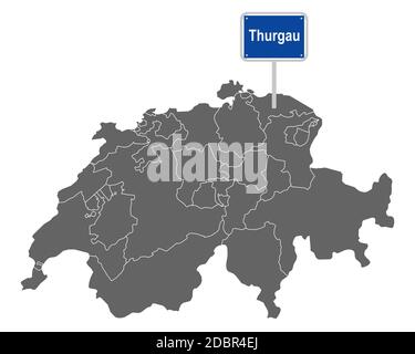 Landkarte der Schweiz mit Ortsschild von Thurgau Stockfoto