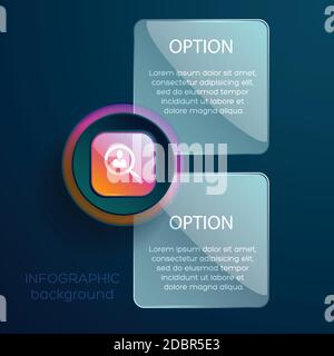 Geschäftskonzept mit Infografik-Zoomobjektiv Social Piktogramm und zwei Editierbare Textfelder auf Vektorgrafik mit aquablauem Hintergrund Stock Vektor