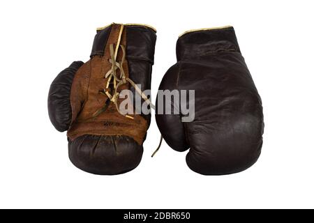 Vintage Boxhandschuhe isoliert auf weißem Hintergrund Stockfoto