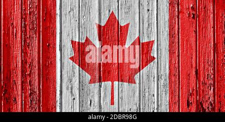 Flagge Kanadas bemalt auf Holzrahmen Stockfoto
