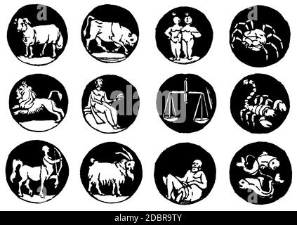 Zeichen des Zodiac, aus einem Holzschnitt von 1826 Stockfoto