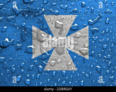 Flagge von Rzeszow mit Regen fällt Stockfoto