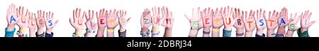 Kinder Hände Bauen Bunt Deutsch Wort Alles Liebe Zum Geburtstag Bedeutet Happy Birthday. Weißer Isolierter Hintergrund Stockfoto