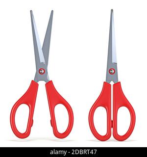 Schere geöffnet und geschlossen 3D Rendering Illustration isoliert auf weißem Hintergrund Stockfoto