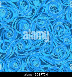 Blaue glatte Linien Wellen oder Spritzer Wasser Meer Hintergrund Vektor nahtlose Muster. Abstrakte Textur des Meeres oder Whirlpool. Stock Vektor