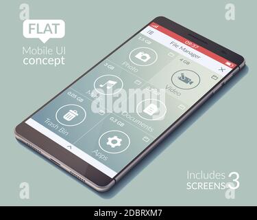 Flaches Design mobile Anwendung Interface ui-Konzept auf grauem Hintergrund vektorgrafik Stock Vektor
