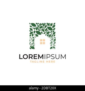 Startseite und Blätter Logo Konzept Design Vektor template.green Haus Symbol Stock Vektor