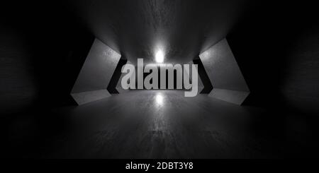 3D Illustration einer dunklen Architektur Innenvisualisierung eines Industrie- oder Science-Fiction-Gebäudes. Stockfoto