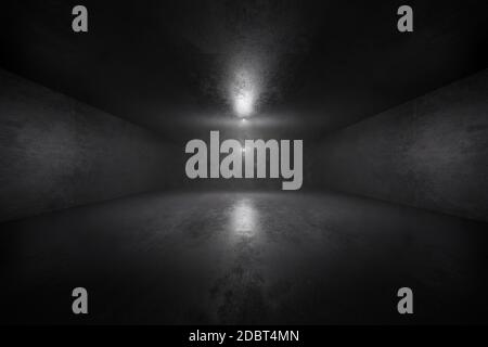 3D Illustration einer dunklen Architektur Innenvisualisierung eines Industrie- oder Science-Fiction-Gebäudes. Stockfoto