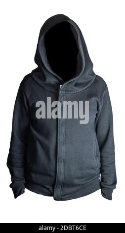 Schwarzes Hoodie, Sweatshirt Mockup, isoliert auf weißem Hintergrund Stockfoto