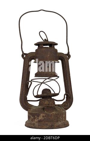 Vintage Kerosin Öl Laterne Lampe isoliert auf weißem Hintergrund Stockfoto
