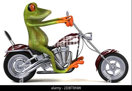 Spaß Frosch auf einem Motorrad - 3D-Darstellung Stockfoto