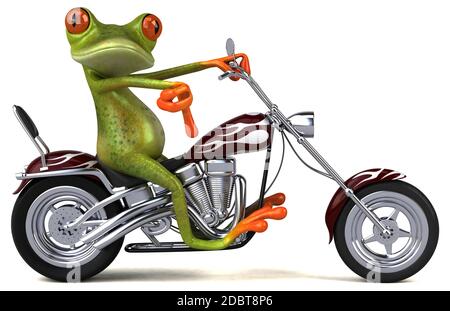 Spaß Frosch auf einem Motorrad - 3D-Darstellung Stockfoto