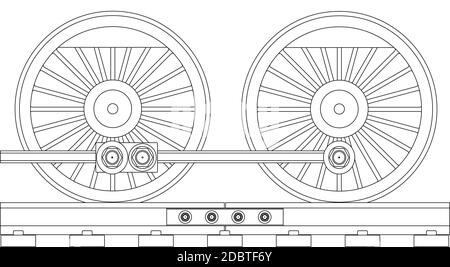 Ein paar von verbundenen Dampf Zug Antriebsräder isoliert auf weiss Stockfoto