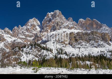 Monte Cristallo von Cortina D'Ampezzo, Dolomiten, Italien Stockfoto