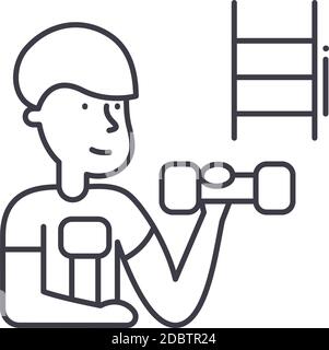 Sport-Coaching-Symbol, lineare isolierte Illustration, dünne Linie Vektor, Web-Design-Zeichen, Kontur Konzept-Symbol mit editierbarer Kontur auf weißem Hintergrund. Stock Vektor