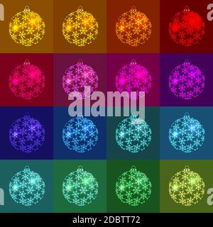 Weihnachten, Neujahrs mehrfarbige Kugeln. Die Farbe und Schattierung des Bildes hängt von der Hintergrundfarbe ab. Vektorgrafik Stockfoto