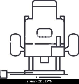 Holz-Router-Symbol, lineare isolierte Illustration, dünne Linie Vektor, Web-Design-Zeichen, Kontur Konzept-Symbol mit editierbarer Kontur auf weißem Hintergrund. Stock Vektor