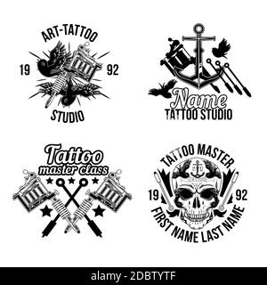 Schwarz und weiß Tattoo Logo Kollektion Stock Vektor