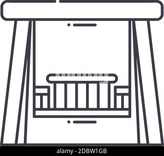 Hölzerne Schaukel Symbol, lineare isolierte Illustration, dünne Linie Vektor, Web-Design-Zeichen, Kontur Konzept Symbol mit editierbaren Strich auf weißem Hintergrund. Stock Vektor