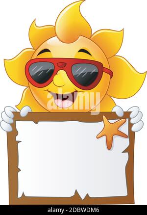 Vektor-Illustration von Sonne Zeichen Cartoon mit Sommer-Billboard Stock Vektor