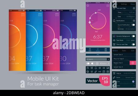 Mobile ui-Kit für Task-Manager auf hellem Hintergrund flach vektorgrafik Stock Vektor