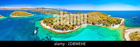 Pakleni otoci Yachting Destination arcipelago Luftpanorama, Marinkovac Insel. Hvar, Dalmatien Region von Kroatien Stockfoto